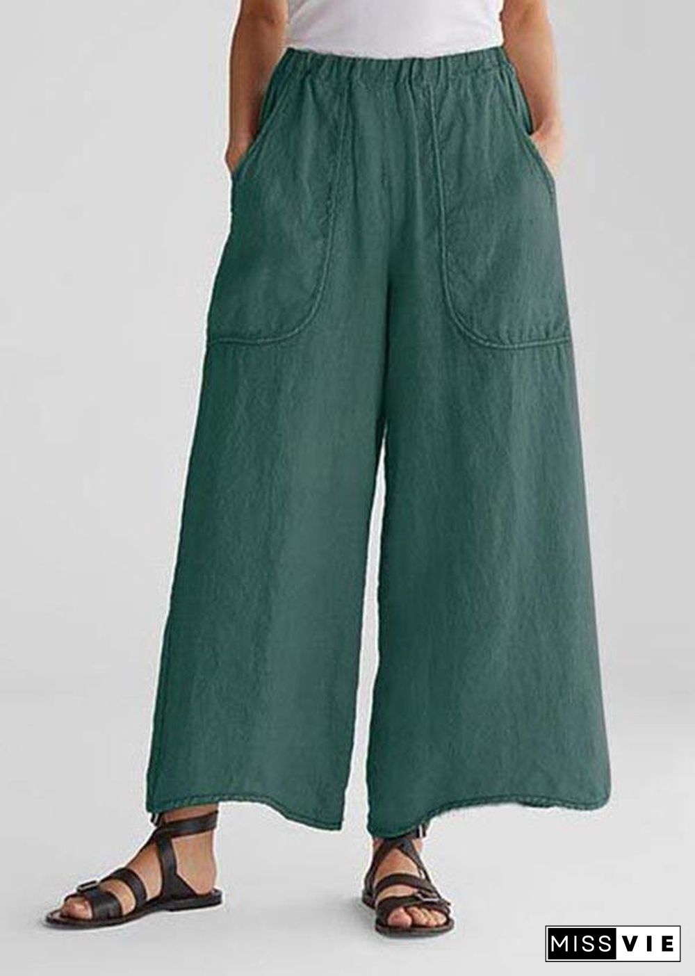 Cotton Linen Loose Wide Leg Casual Pants Tea Green-print1