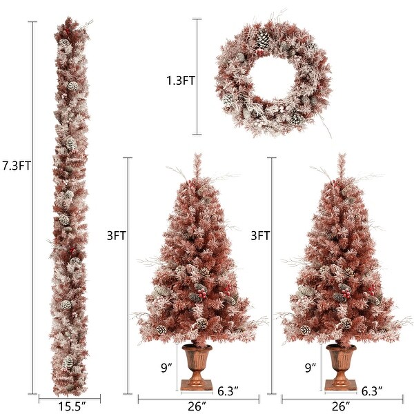 Prelit Xmas Tree Artificial Christmas 4Piece Set，Garland，Wreath and Set of 2 Entrance Trees Xmas with LED Lights