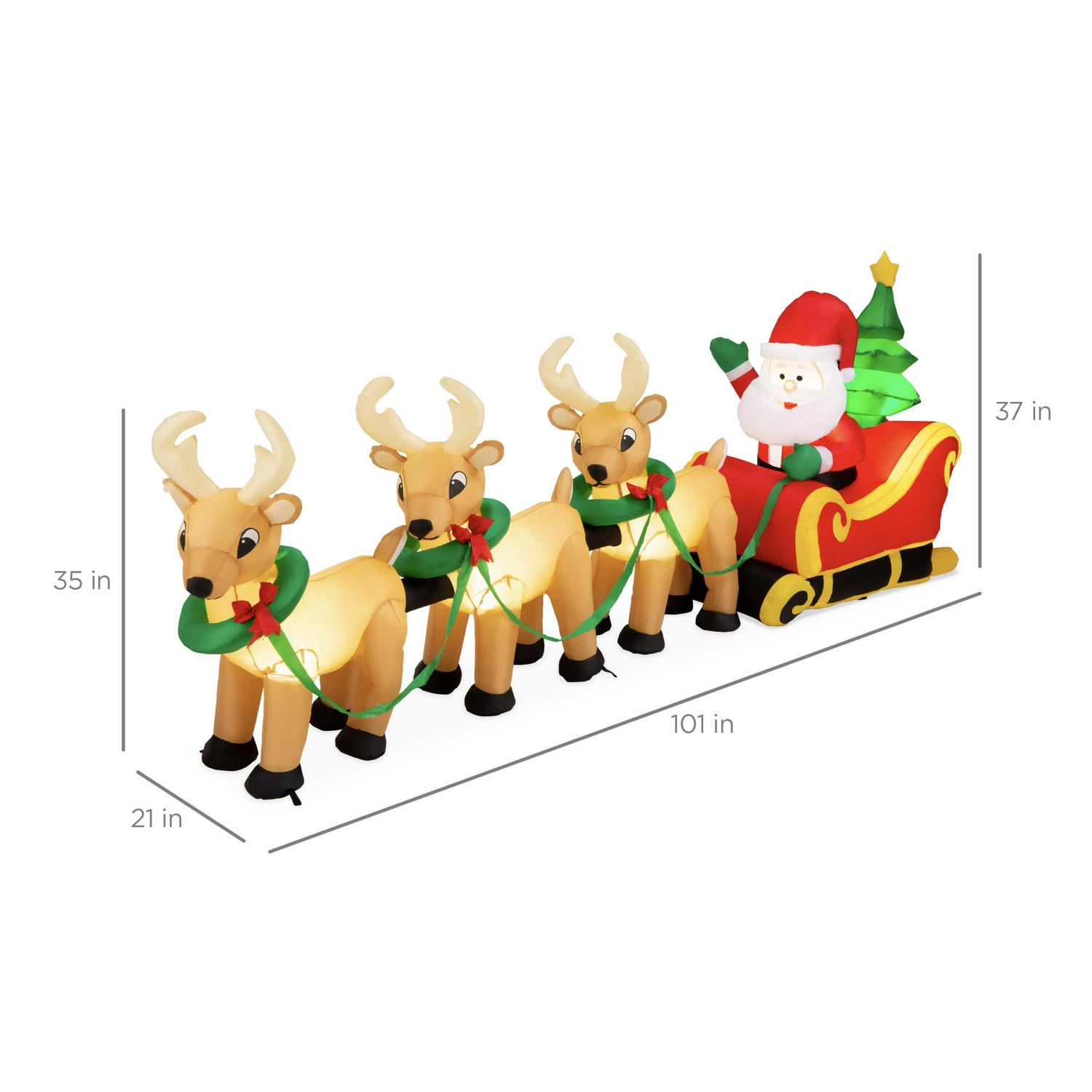 Best Choice Products 9ft x 3ft Lighted Inflatable Christmas Santa Claus and Reindeer Indoor Outdoor w