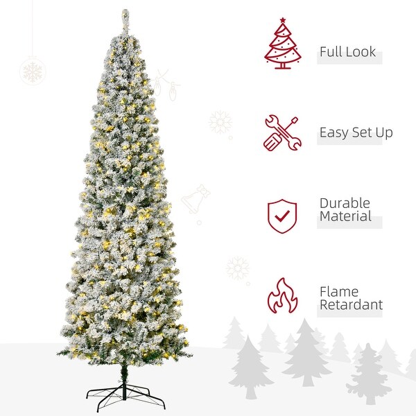 9ft PreLit SnowFlocked Slim Douglas Fir Artificial Christmas Tree with Realistic Branches，550 LED Lights and 988 Tips