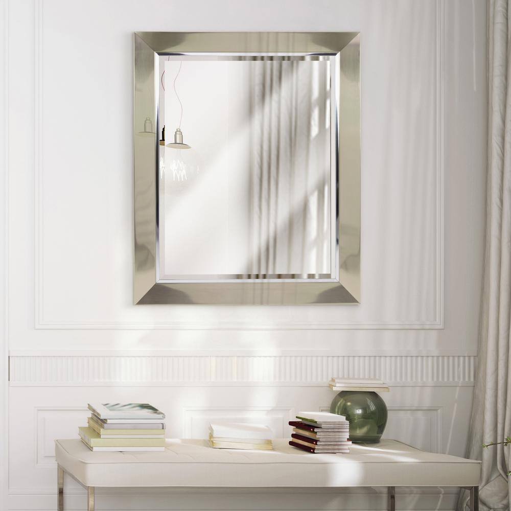 Deco Mirror 27.5 in. W x 33.5 in. H Framed Rectangular Beveled Edge Bathroom Vanity Mirror in Brush Nickel 8045