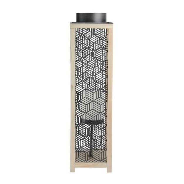 Contemporary Wooden And Black Metal Decorative Candle Lanterns