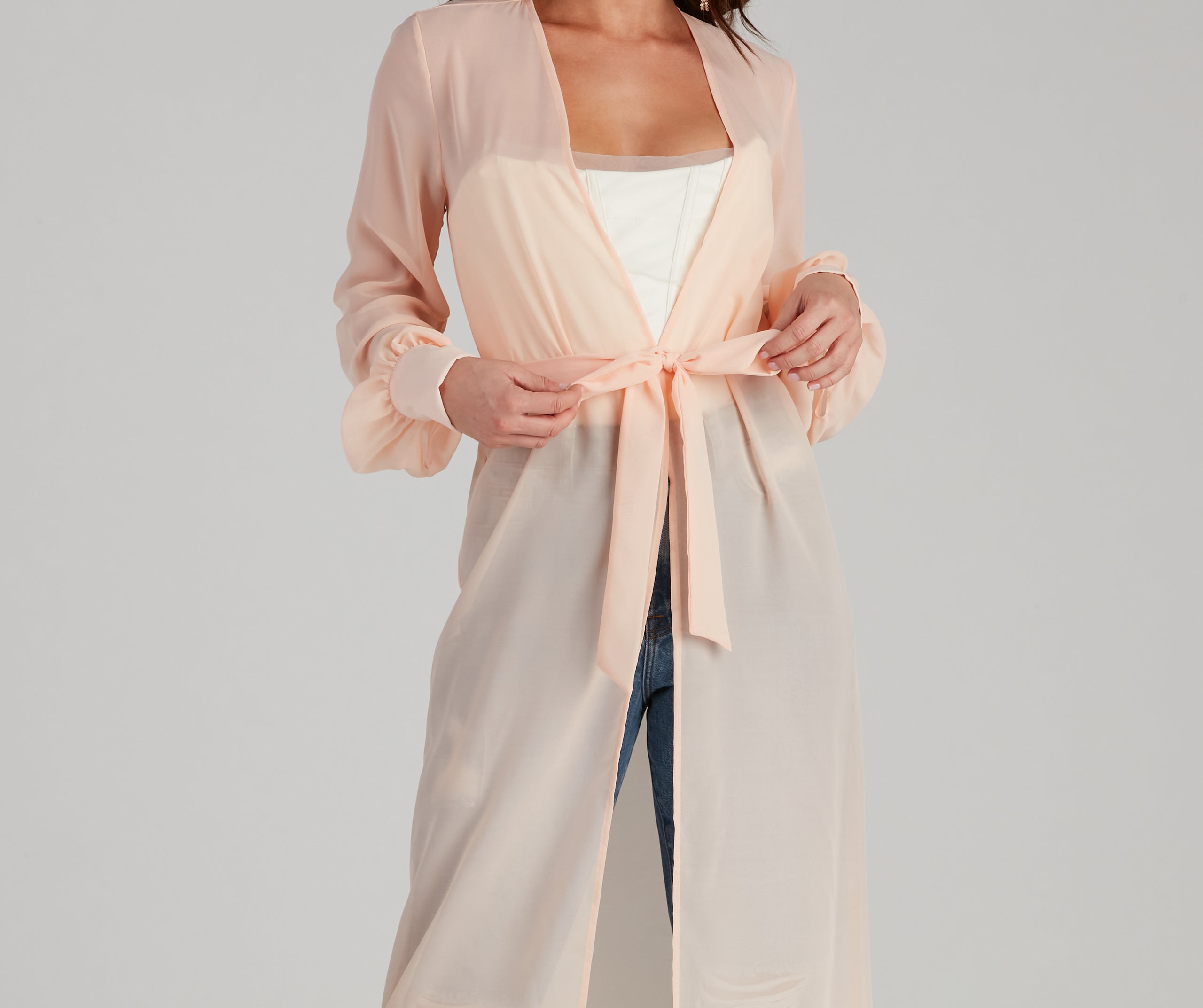 Chic Sheer Chiffon Belted Trench