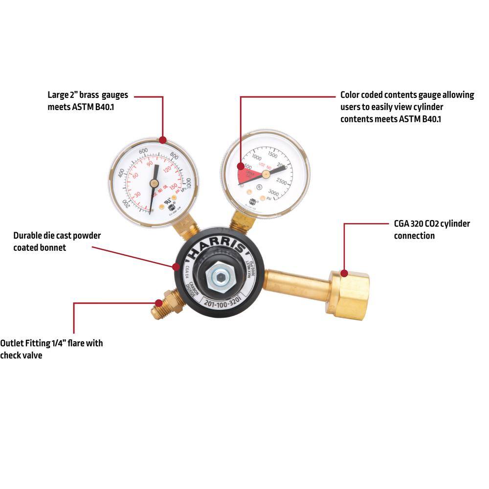 Harris Model 201 Brass Carbon Dioxide Preset Beverage Regulator 0-100 PSIG 14in. FNPT 3001994