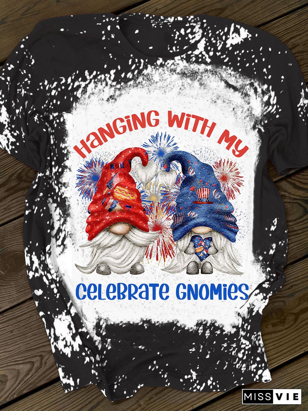 Patriotic Gnomes Hanging With My Print Crew Neck T-Shirt