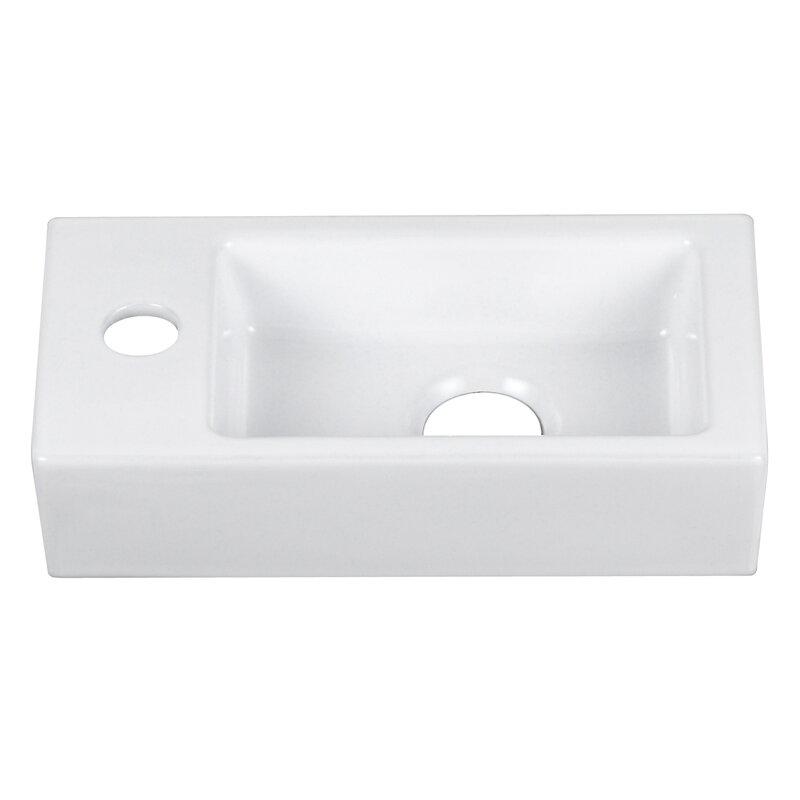 DeerValley DV-1V081L Wall Mount Sink， Rectangle Mini Vessel Sink，Small Bathroom Cloakroom White Porcelain Ceramic Wash Basin Left Hand