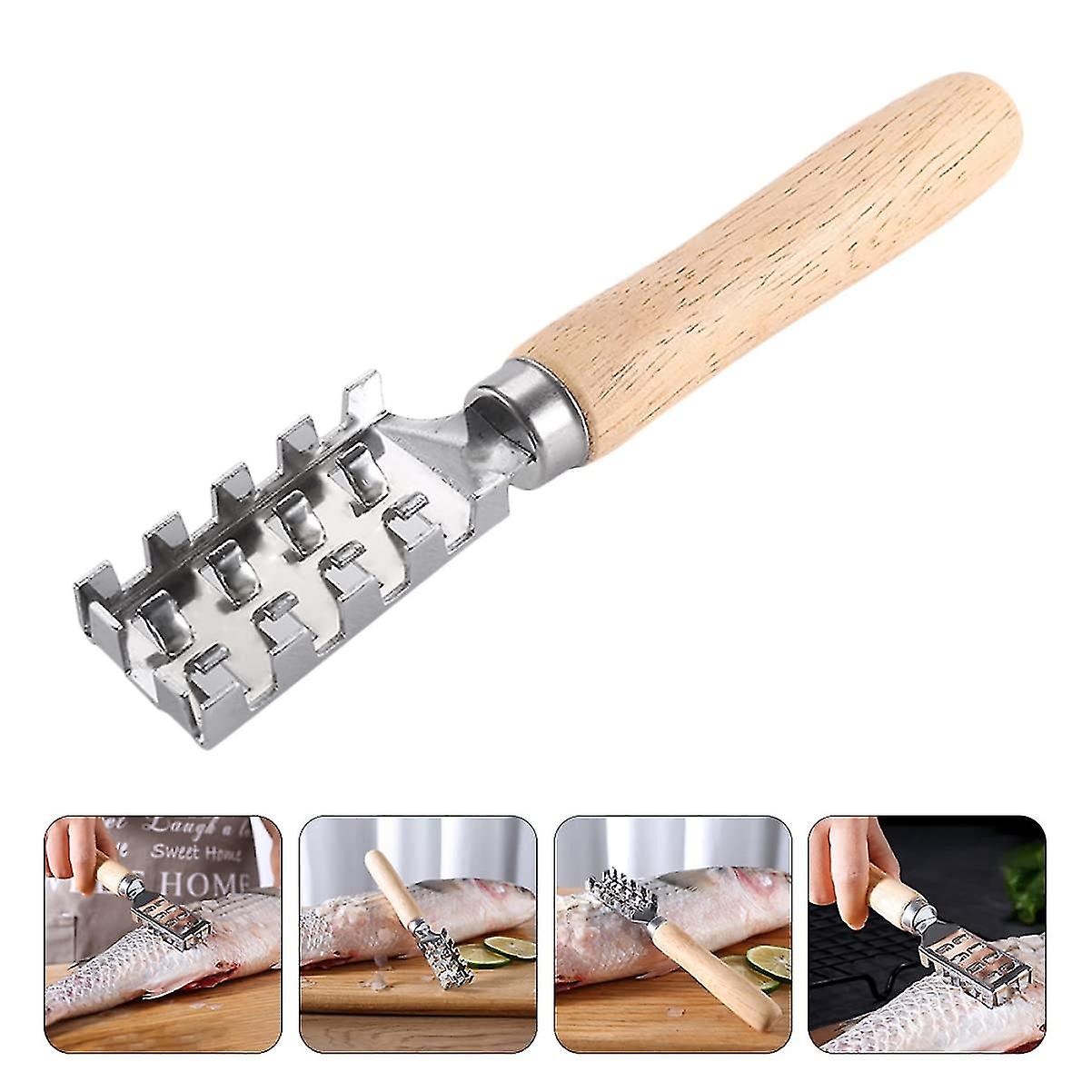 Fish Scale Peeler Fish Scale Peeler Bone Powder Scraper Fish Skin Peeler Brush With Wood (silver) (2pcs)