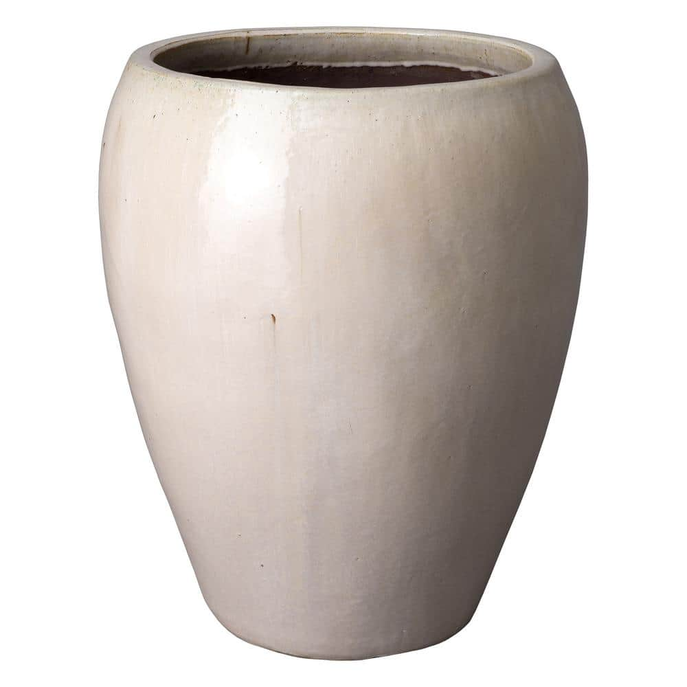 Emissary 25 in. D x 30 in. H Distressed White Ceramic Round Planter with Drainage Hole 12173WT-2