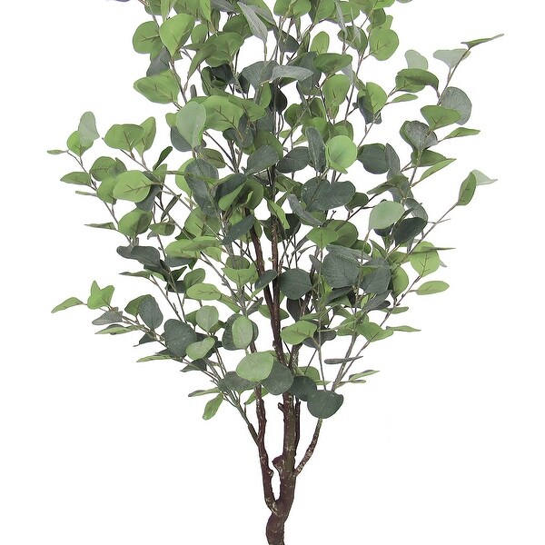 4.5ft Frosted Green Artificial Silver Dollar Eucalyptus Tree Plant in Black Pot