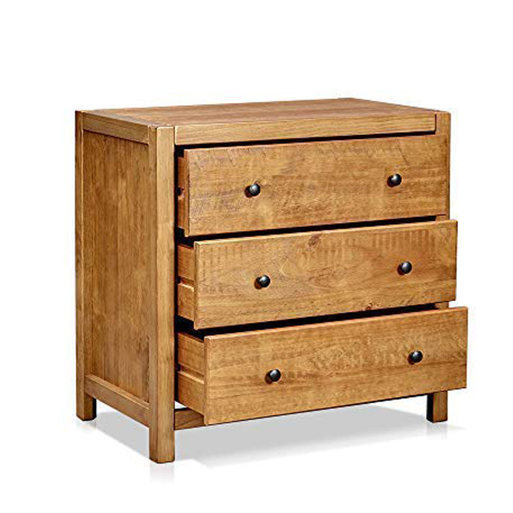 MUSEHOMEINC Rustic Wood 3 Drawer Dresser, Oak Finish