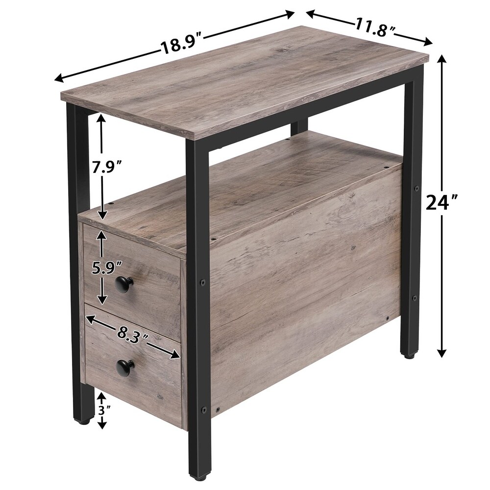 Chairside Table with Drawer and Open Storage Shelf  Narrow Nightstand for Small Spaces  Stable and Sturdy Construction