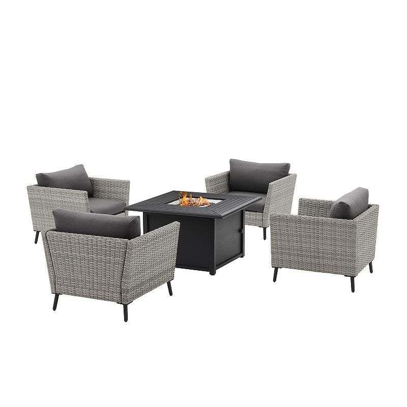 Crosley Richland Patio Wicker Fire Table and Conversation 5-piece Set