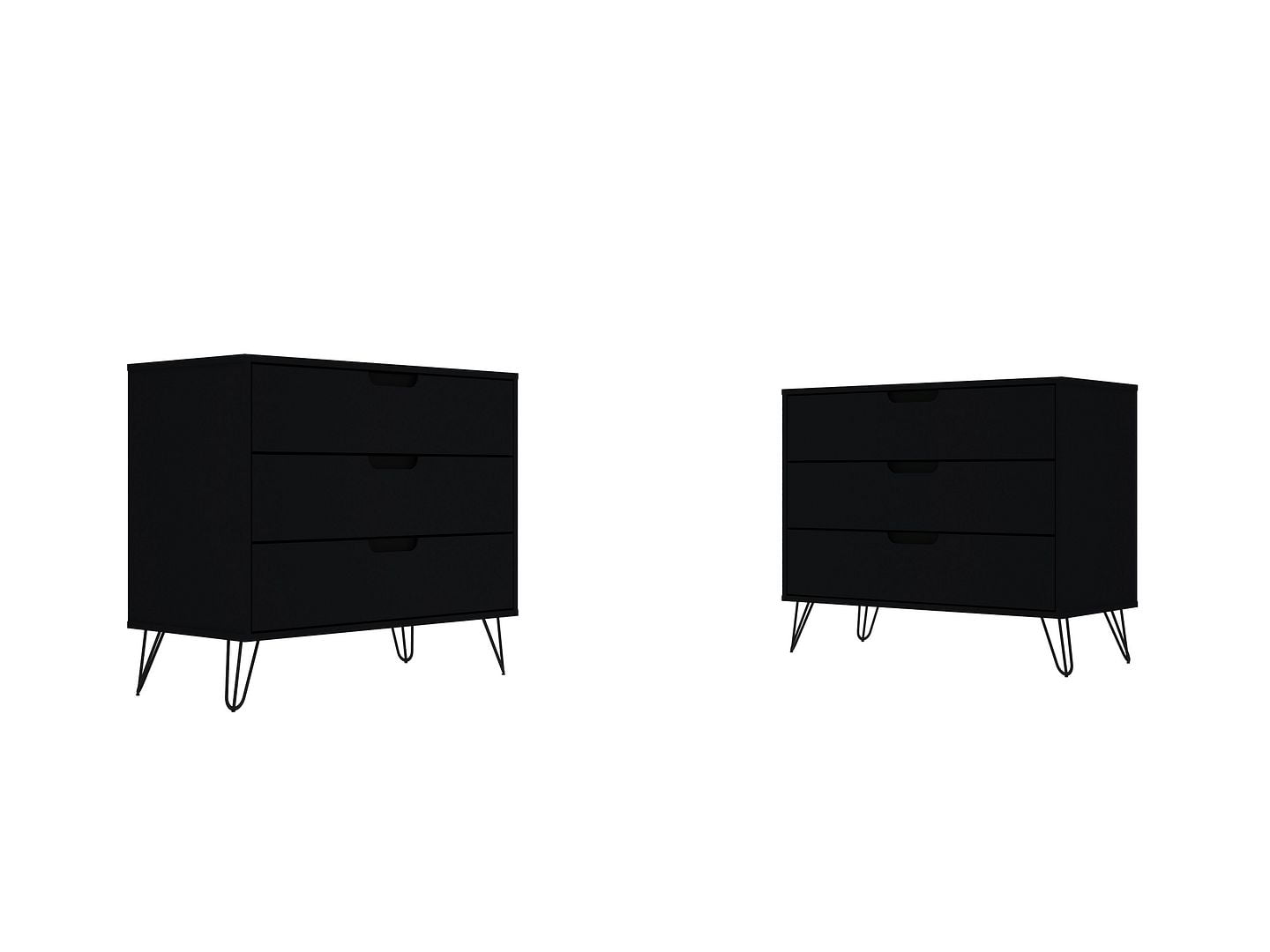 Manhattan Comfort Rockefeller 3-Drawer Black Dresser (Set of 2)