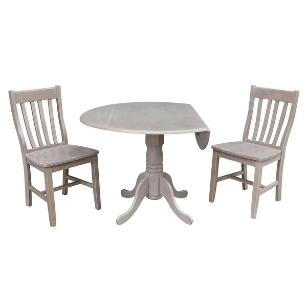 42 inch Drop Leaf Table with Two Slat Back Dining Chairs - 3 Piece Set