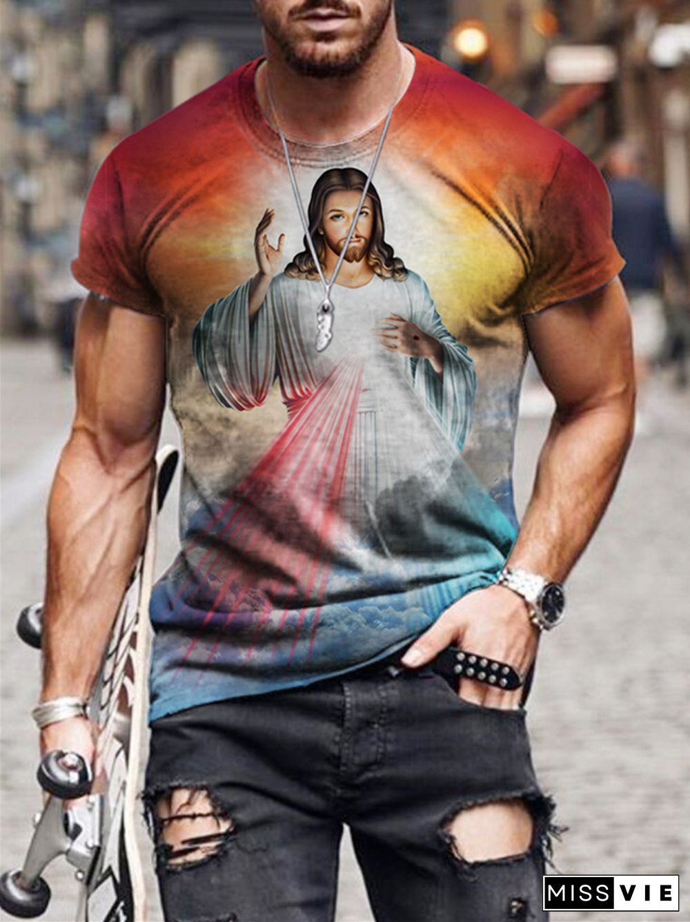 Summer Round Neck Casual Wear Men's Tops Short-sleeved Sports T-shirt 3D Digital Printing