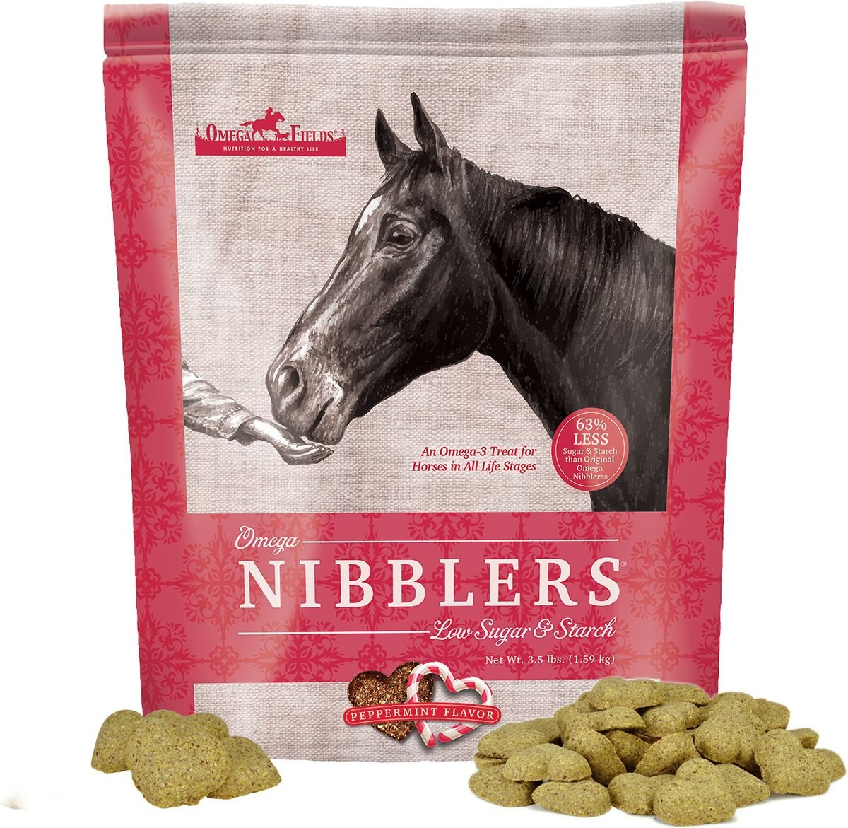 Omega Fields Omega Nibblers Low Sugar and Starch Peppermint Flavor Chews Horse Supplement