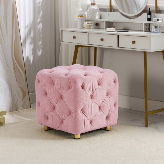 Pink Velvet Upholstered Ottoman  Exquisite Small E...