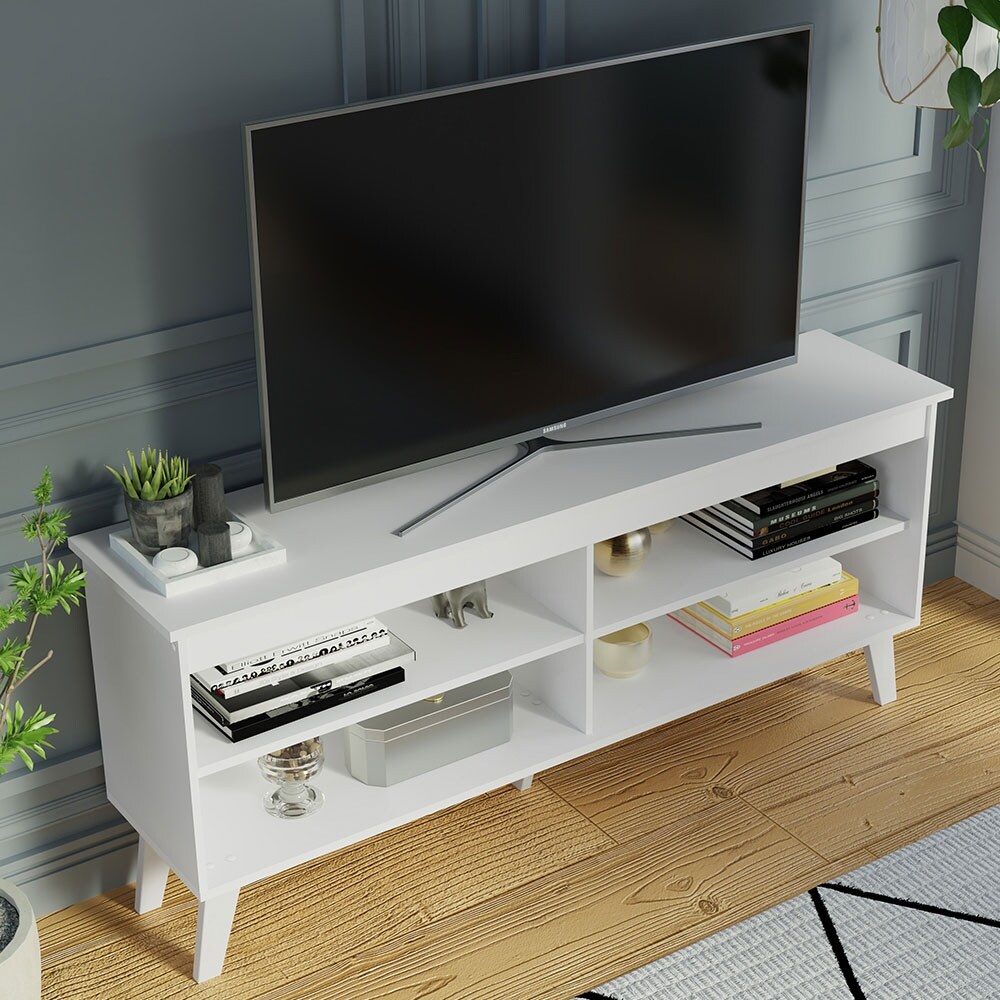 Madesa TV Stand Cabinet with 4 Shelves and Cable Management  TV Table Unit for TVs up to 55 Inches  23'' H x 12'' D x 53'' L