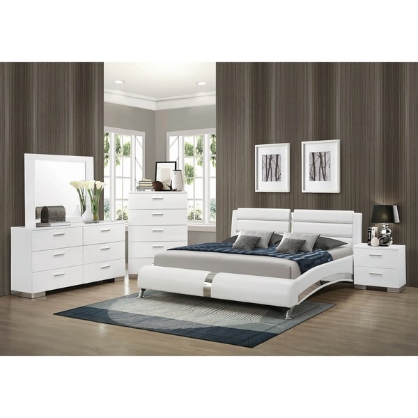 Caledonia Glossy White 3-piece Bedroom Set - - 28807455