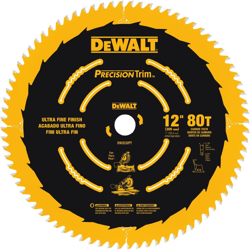 DW 12-in 80T Fine Crosscutting Saw Blade DW3232PT from DW