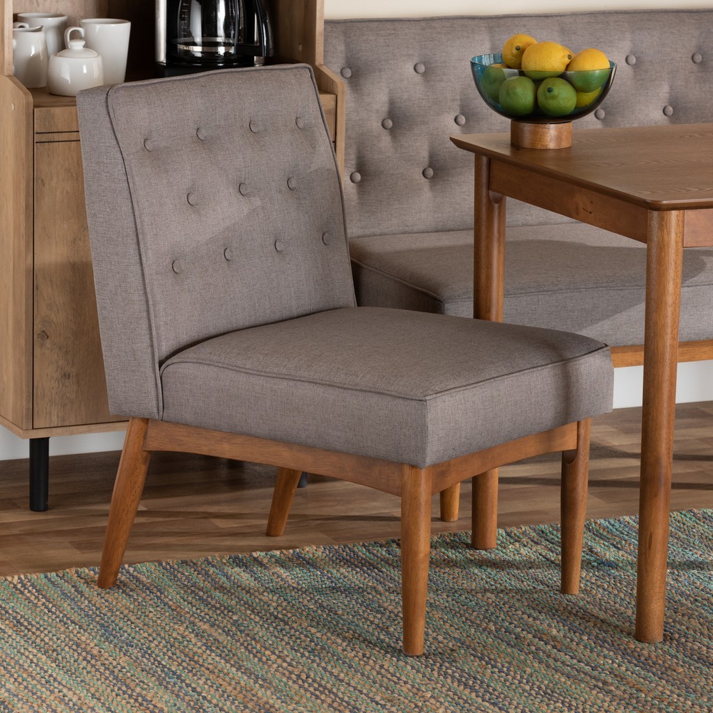 Wholesale Interiors Baxton Studio Riordan Mid-Century Modern Grey Fabric Upholstered and Walnut Brown Finished Wood Dining Chair - Wholesale Interiors BBT8051.13-Grey/Walnut-CC