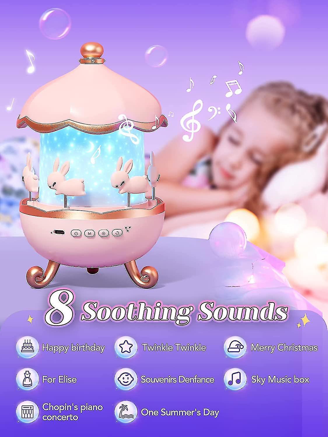 Girls Night Lights For Kids Room， Sound Machine Baby Night Light Projector， 360 Rotating Remote Timer 8 Songs Kids Night Light For Bedroom，6 Films 12