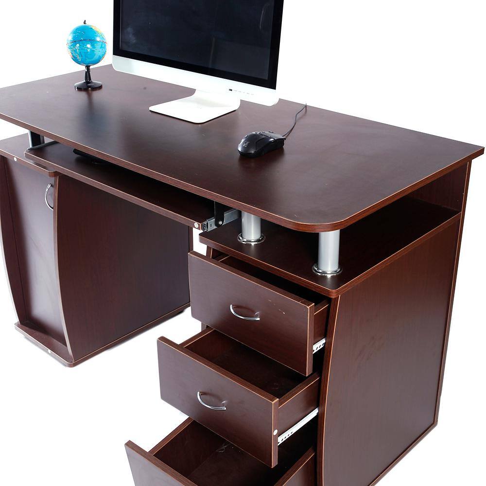 Karl home 45 in. W Retangular Brown Wood 3 Drawer Computer Desk with Door 941228127035