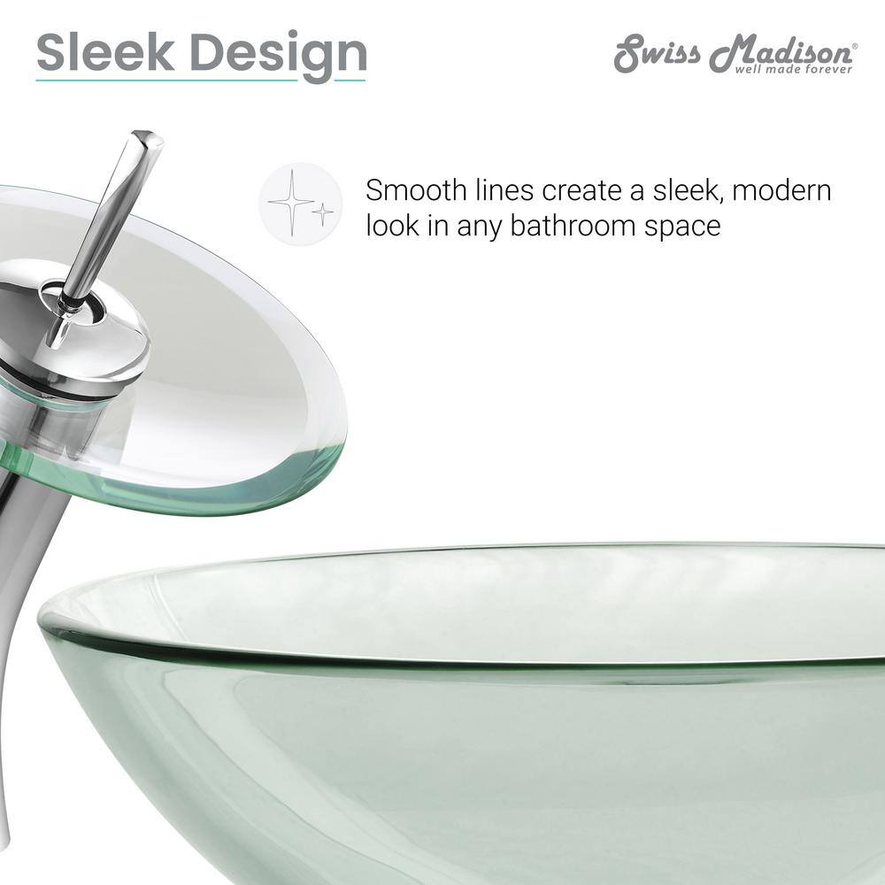 Swiss Madison Cascade Clear Round Glass Vessel Sink with Cascade Faucet SM-VSF251