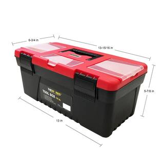 THEWORKS 14 in. Tool Box with Lid Organizers and Removable Tool Tray TBT14