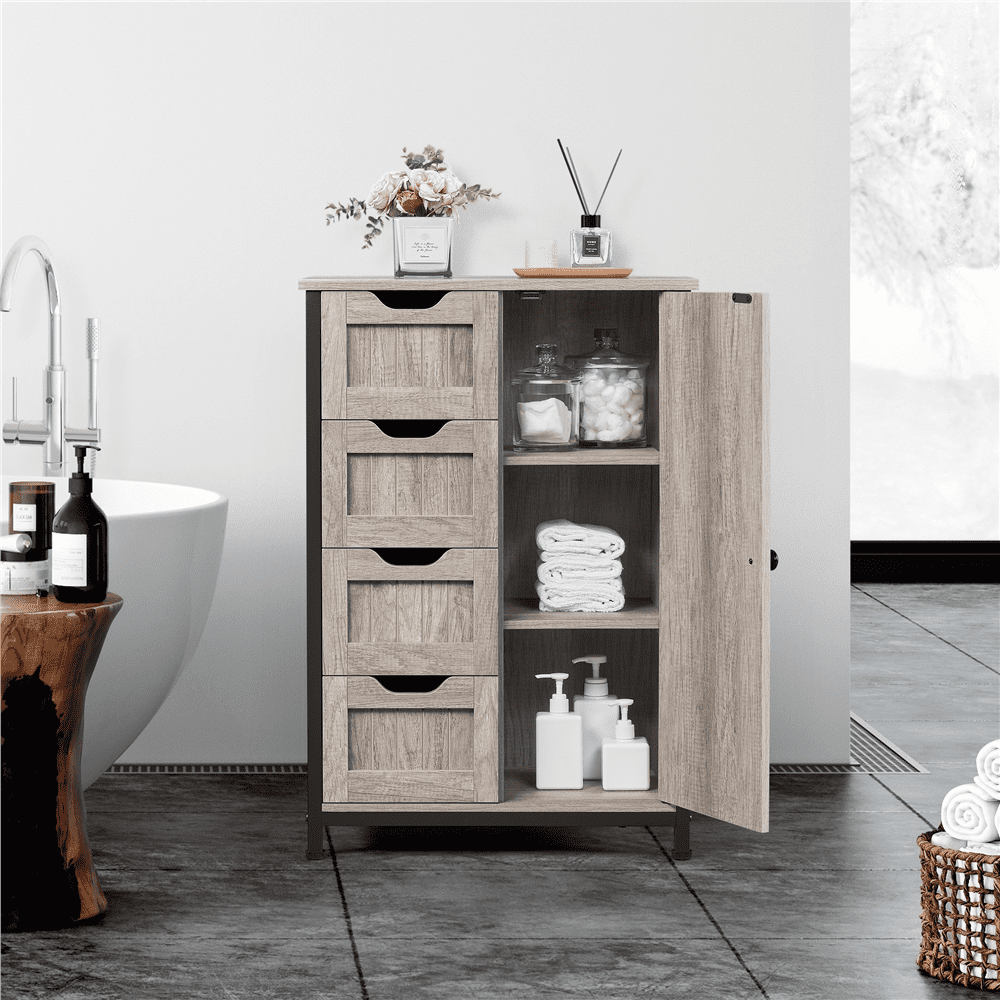 Yaheetech 32.5'' H Wooden Freestanding Bathroom Floor Cabinet with 4 Drawers, Gray