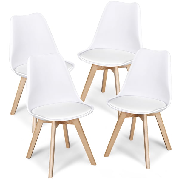 Alden Design Mid-Century Modern Padded Dining Chairs, Set of 4, White