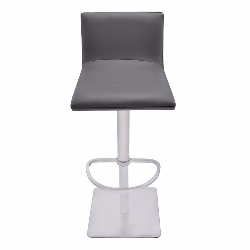 Leatherette Padded Barstool with Adjustable Metal Tubular Support， Gray