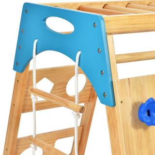 TIRAMISUBEST 8-in-1 Natural Indoor Kids Playset with Slide Climber Monkey Bars and Swing WFXY297448AAK