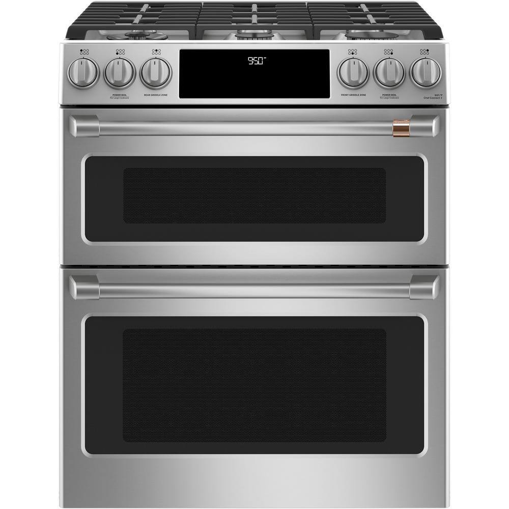 Cafe 30 in. 7.0 cu. ft. Slide-In Smart Double Oven Dual-Fuel Range with Convection and Self-Clean in Stainless Steel C2S950P2MS1