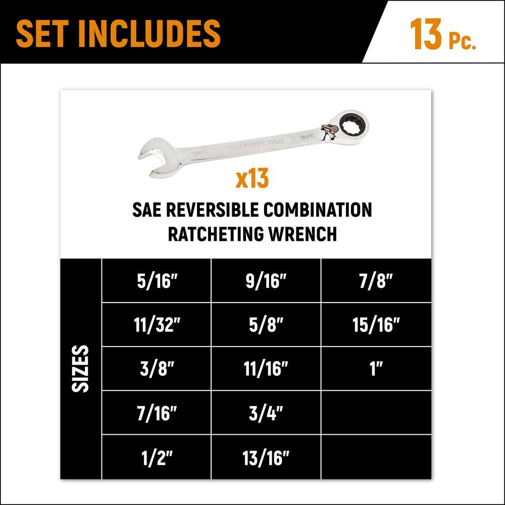 GEARWRENCH SAE 72-Tooth Reversible Combination Ratcheting Wrench Tool Set (13-Piece) 9509N