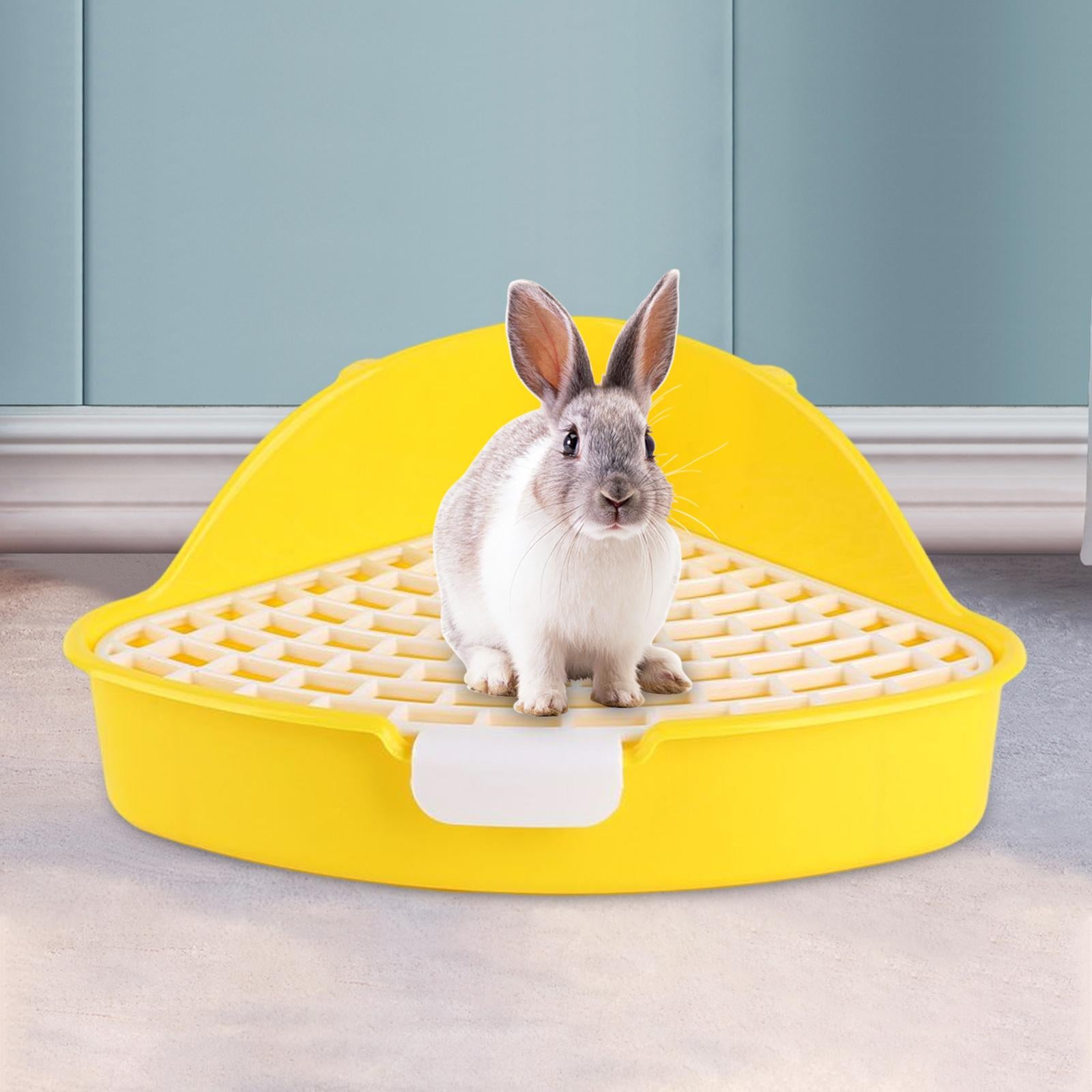 Triangle Rabbit Litter Box Pet Pan Toilet for Bunny Rabbit Cage Accessories Yellow