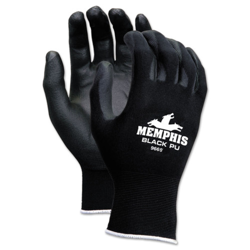 MCR Safety Economy PU Coated Work Gloves， Black， Medium， Dozen (9669M)