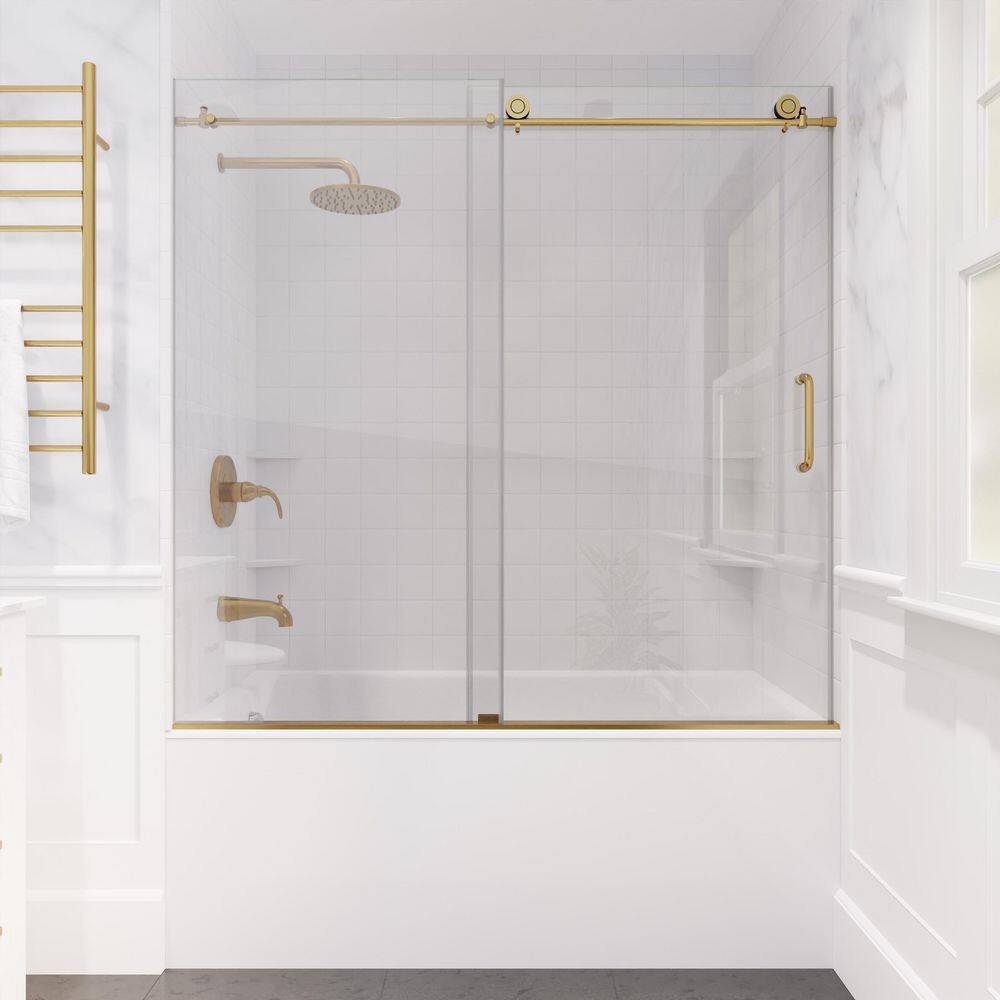 ANZZI Raymore 60 in. W x 62 in. H Sliding Frameless Bathtub Door in Brushed Gold with Clear Glass SD-AZ8080-01BG