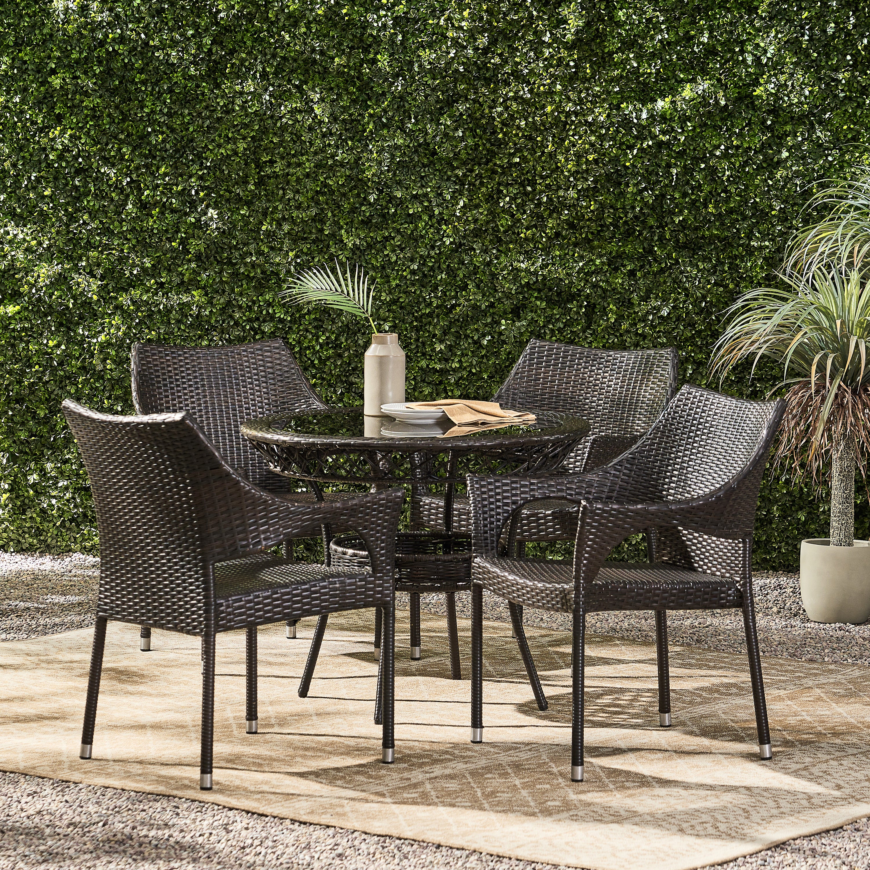 Del Mar Outdoor Multibrown Wicker  5pc Dining Set