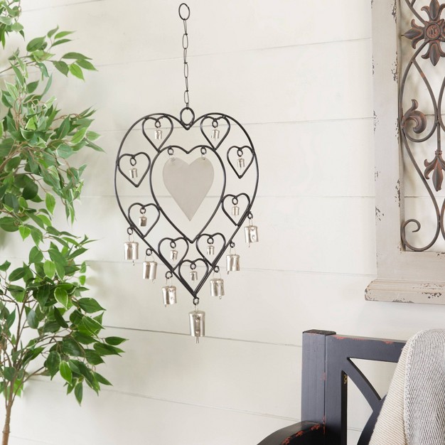 X 12 quot Eclectic Metal Hearts Windchime Silver black Olivia amp May