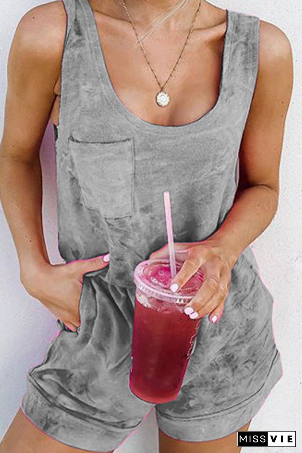 Tie Dye Round Neck Pocket Romper