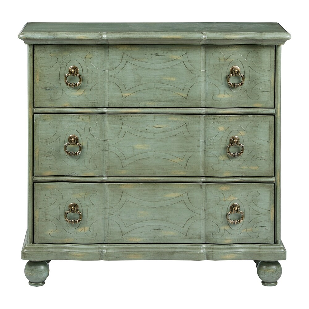 Scroll Wooden Chest with 3 Drawers in Green