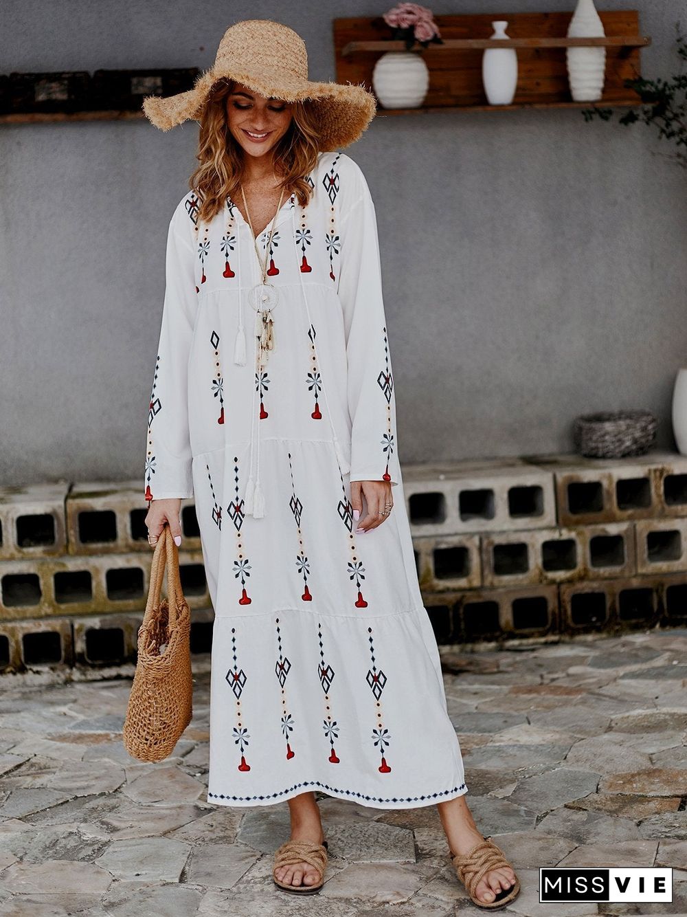 Floral Fringed Boho Summer Dress White Dresses