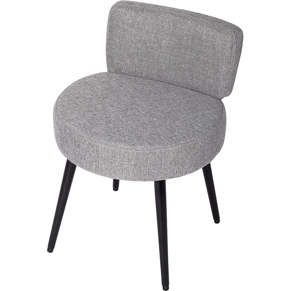 BirdRock Home Grey Linen Chair with Back - Small - Soft Compact Round Padded Seat - Living Room， Bedroom， Kids Room Chair