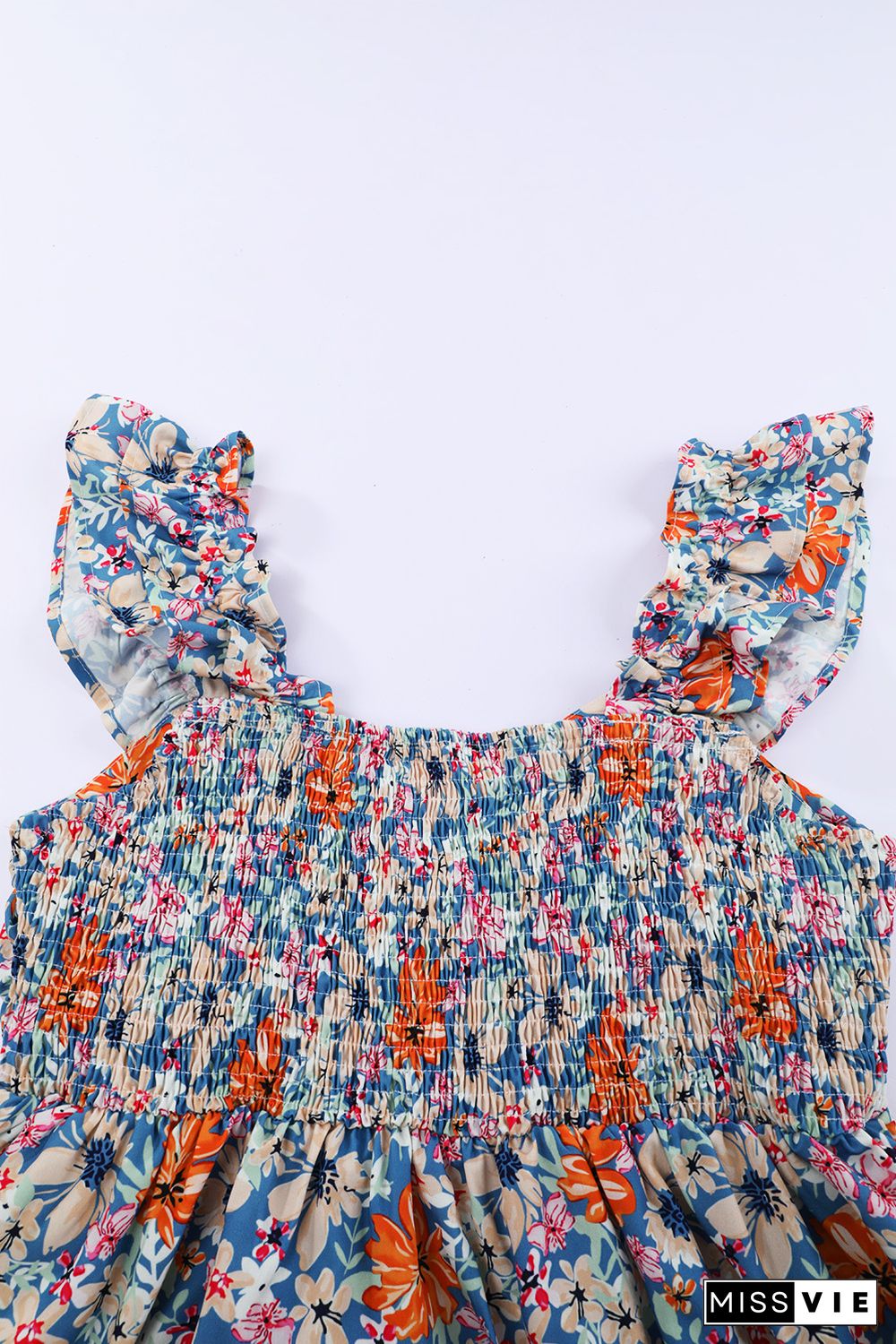 Multicolor Floral Sweetheart Ruffle Sleeveless Mini Dress