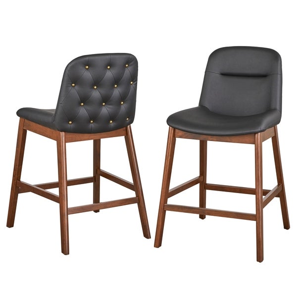 Lifestorey Raffael 25-inch Wood and Faux Leather Stools (Set of 2)