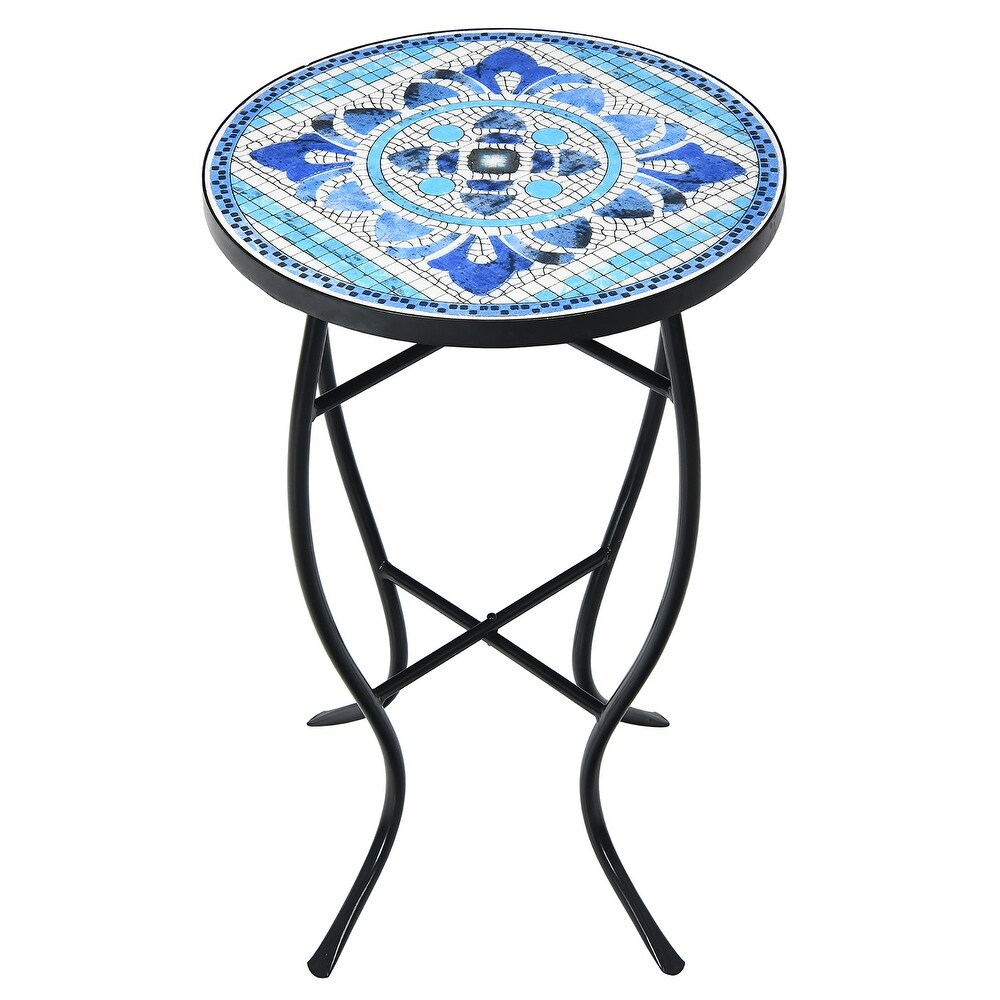 Outdoor Side Table Mosaic Patio Table Accent Round Table