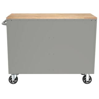 Husky 46 in. W x 18 in. D 9-Drawer Gloss Gray Mobile Workbench Cabinet with Solid Wood Top H46X18MWC9GRY