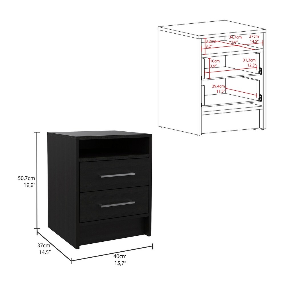 TUHOME Eter 2 Drawer Nightstand End Table with Metal Handles and Open Shelf