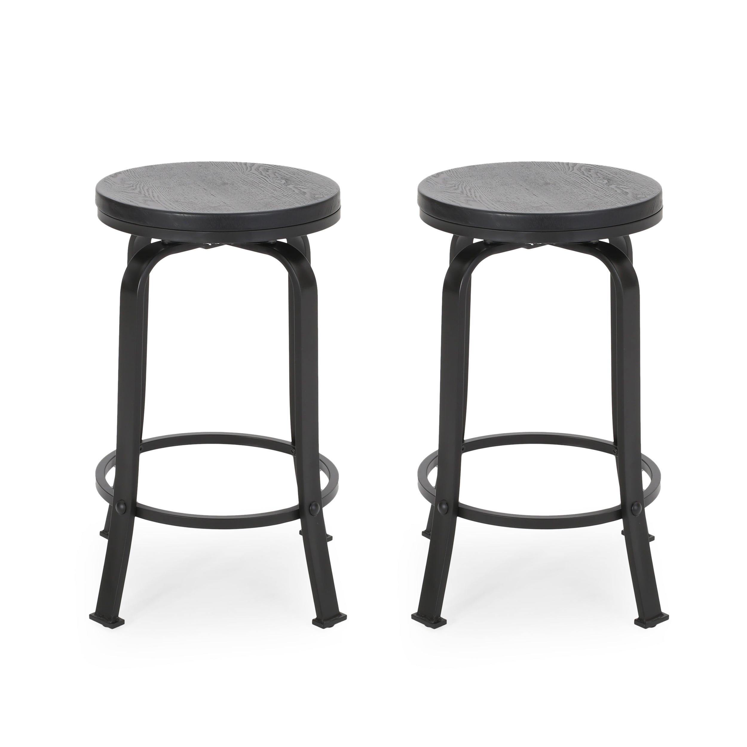 Cassum Modern Industrial Swiveling Counter Stool (Set of 2)